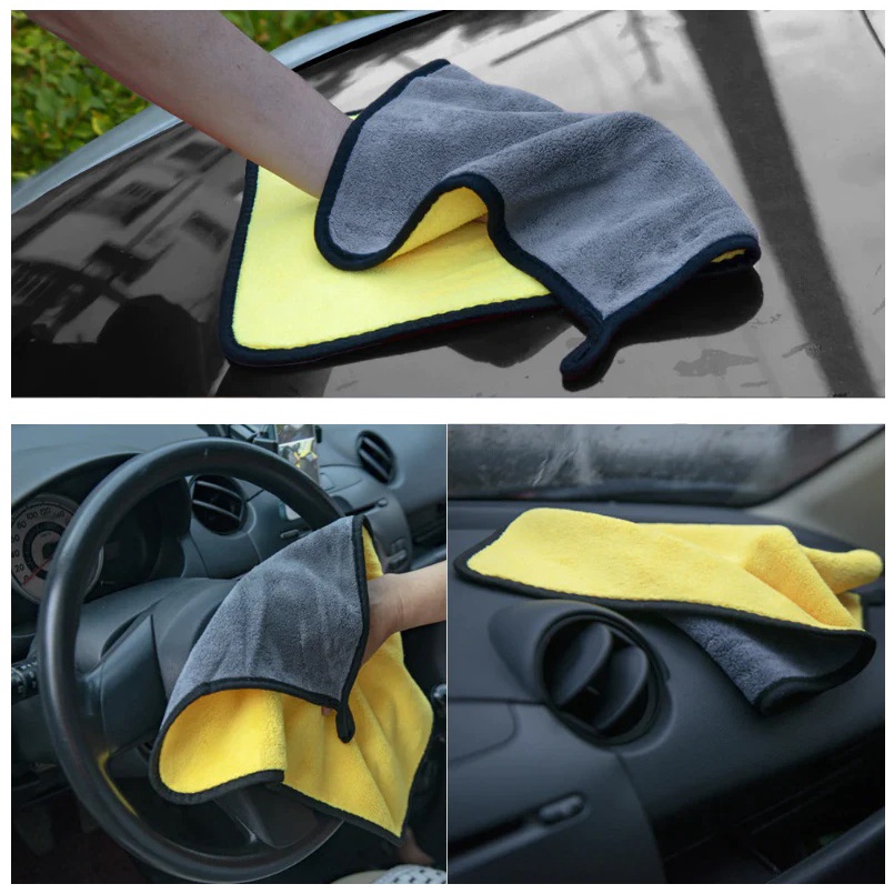 Kain Lap Microfiber Serbaguna 30X30Cm / 30X40Cm 2 Sisi Halus Kain Lap Kuning Mobil Motor Otomotif Towel