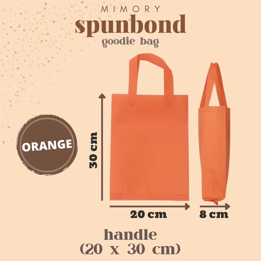 

TAS SPUNBOND 20x30 cm HANDLE -ORANGE- /Goodie Bag/Ultah/Tas Belanja/Tas Sablon