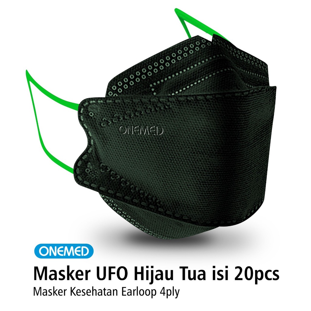 Masker Karet UFO Hijau 3D OneMed 4ply Box isi 20pcs OJB