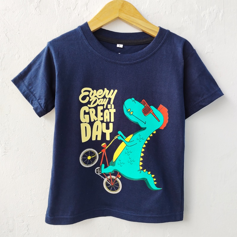 Kaos anak dino sepeda navy