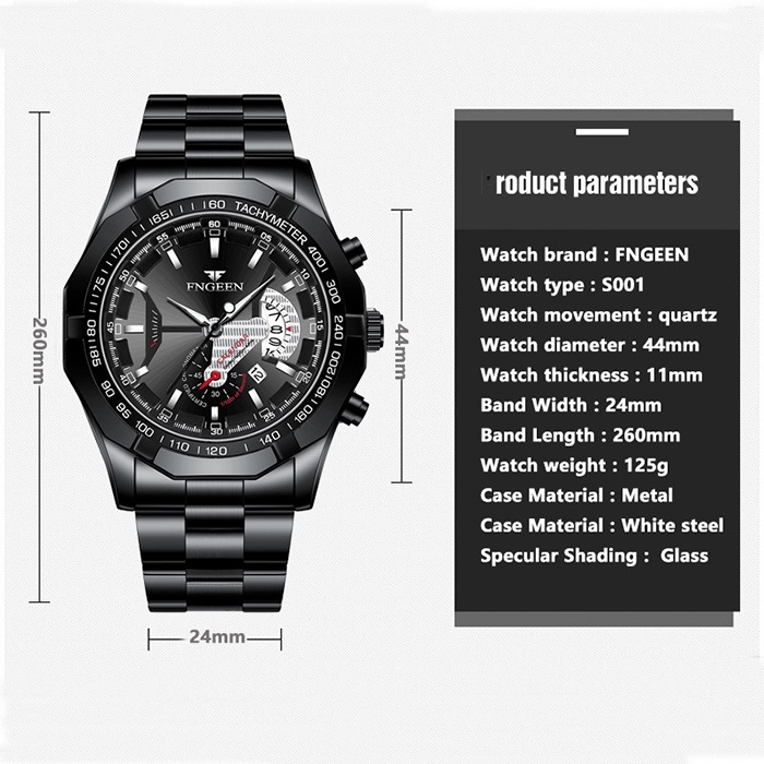 FNGEEN S001 Jam Tangan Pria Luxury Stainless Steel Quartz Original Tahan Air Watch + Kotak Gratis-8
