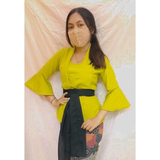 KEBAYA TEROMPET MOSCREFT POLOS || KEBAYA BALI || ATASAN WANITA-Hijau sandat