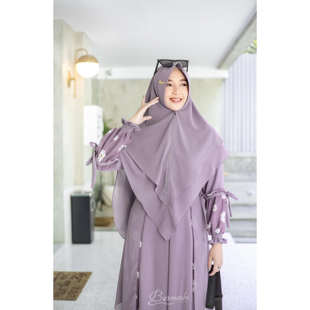 Gamis Ceruty Motif PrintinG MASAYU MARWAH MENTARI Set Khimar Syari Original Bermerks