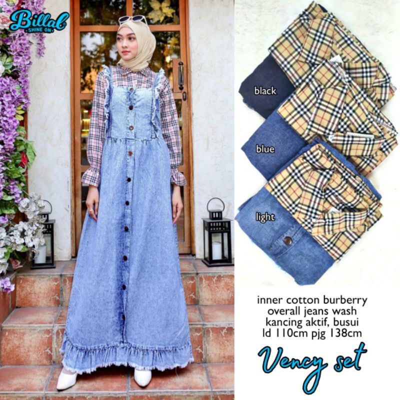 vency set setelan jeans inner cotton outer overall jeans kancing aktif busui