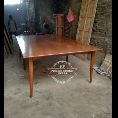 Meja rapat meja makan panjang 2x1 meter kayu jati retro