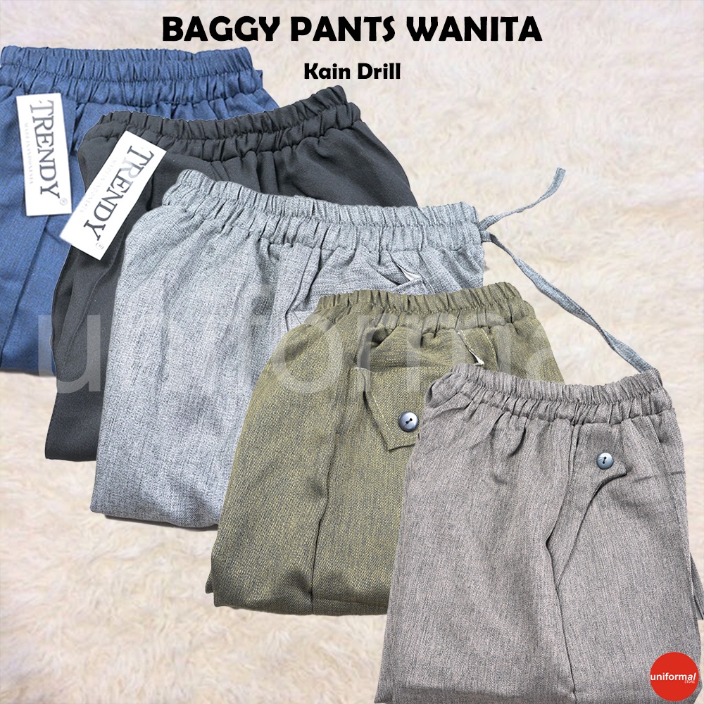 CELANA BAGGY PANTS WANITA / BAGGY BAHAN PREMIUM PINGGANG KARET TALI SERUT / BAGGY PANTS AMERICAN DRILL MURAH / CELANA WANITA FORMAL KERJA KULIAH / HAREEM / STREACH / JUMBO / HITAM/ ABU / DONGKER / HIJAU / GRADE A / HALUSA DAN TEBAL ROSE BAGGY PANTS