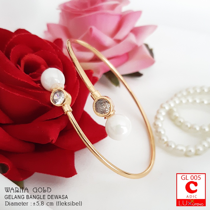 GL 005 GESER Gelang Bangle Dewasa Laris Perhiasan Set Xuping Lapis Emas Imitasi Gelang Bangkok Xuping Gelang Fleksiebl Bisa Dibesarkecilkan Gelang Big Size Gelang Jumbo Bisa dipakai Tangan Gemuk Besar Luxx Xuping-C. Mutiara Sintetis