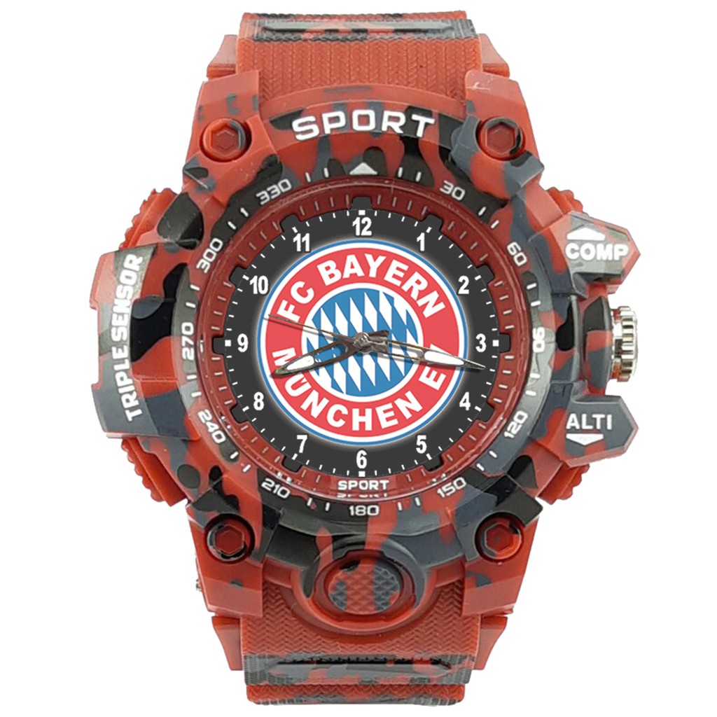 (ISTIMEWA BOSSQUE) JAM CUSTOM  BAYERN MUNCHEN STRAP ARMY - 5 Warna