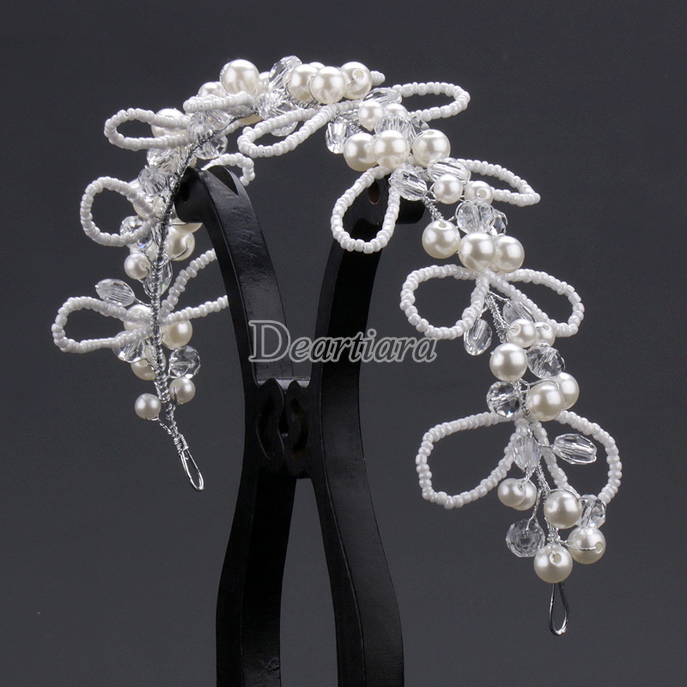 Headband Manik-Manik Handmade Warna Putih Untuk Aksesoris Rambut Pengantin Pernikahan