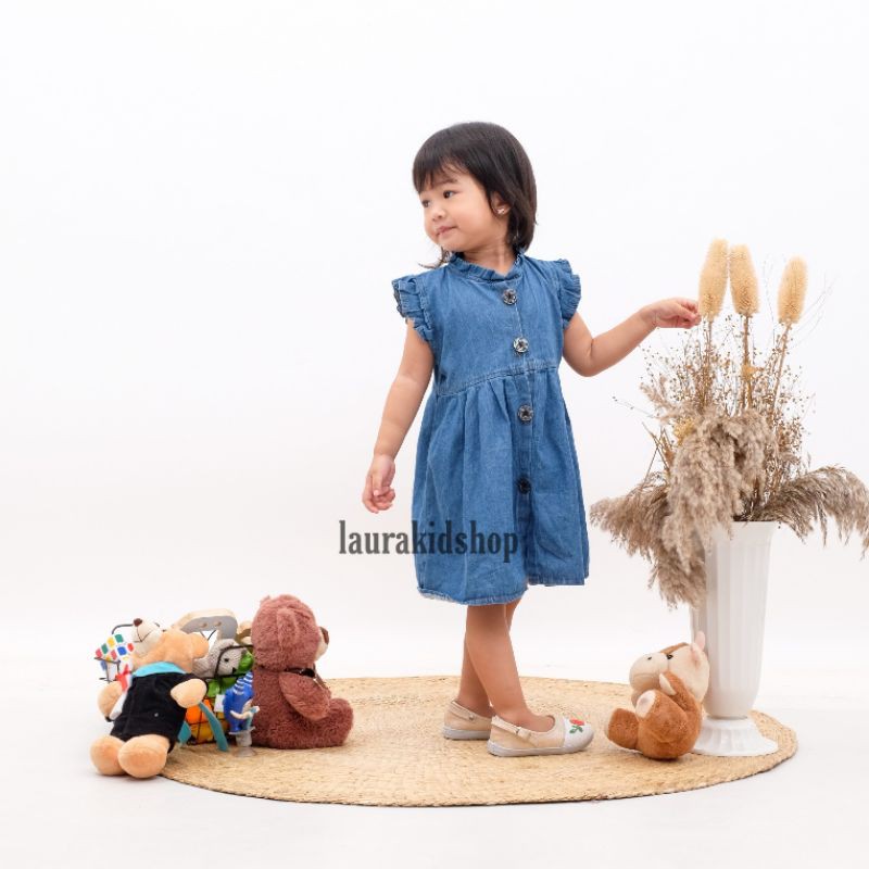 Dress Anak Perempuan / Dres Anak Perempuan / Dress Jeans Anak REMPEL By Laurakids 1-4 Tahun