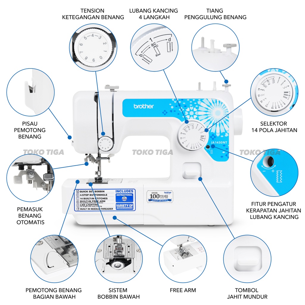 Mesin Jahit Brother JA1450NT/JA 1450 NT/JS 1410 (Portable Multifungsi)