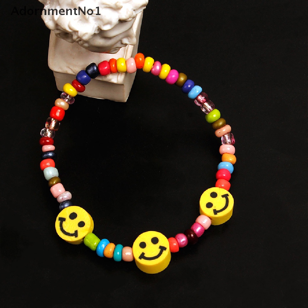 (AdornmentNo1) Gelang Tangan Manik-Manik Motif Smiley Face Warna-Warni Gaya Boho Untuk Wanita