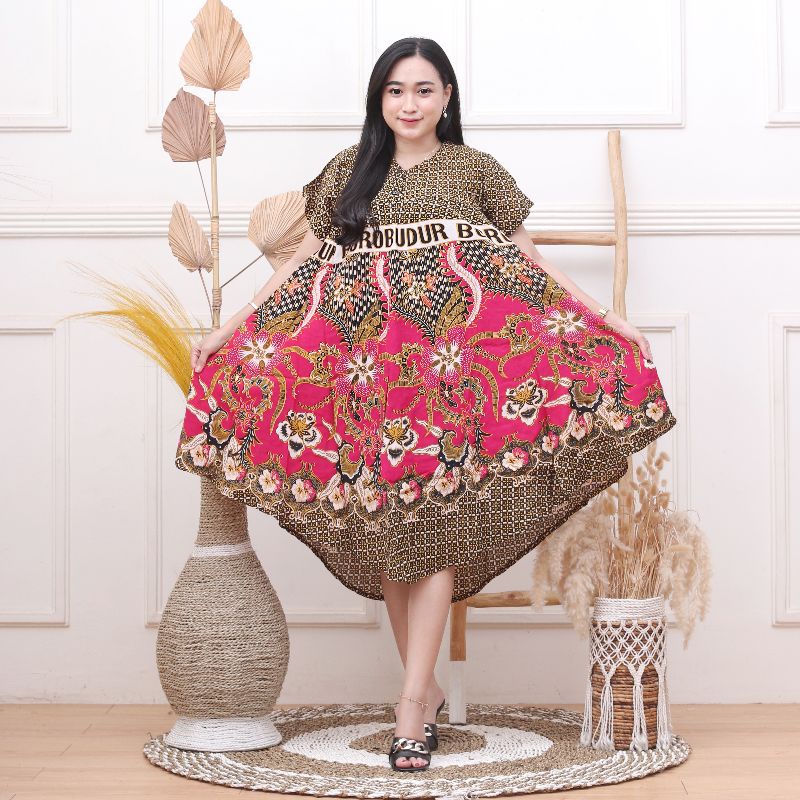 DASTER PAYUNG JUMBO COKLAT KANCING DEPAN BUSUI BUMIL-Salur merah