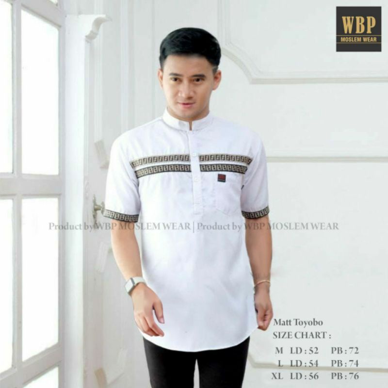 ATASAN PRIA BAJU KOKO PUTIH KURTA FF LENGAN PENDEK DEWASA KAIN TOYOBO SERI COLLECTION KANG SANTRI BA