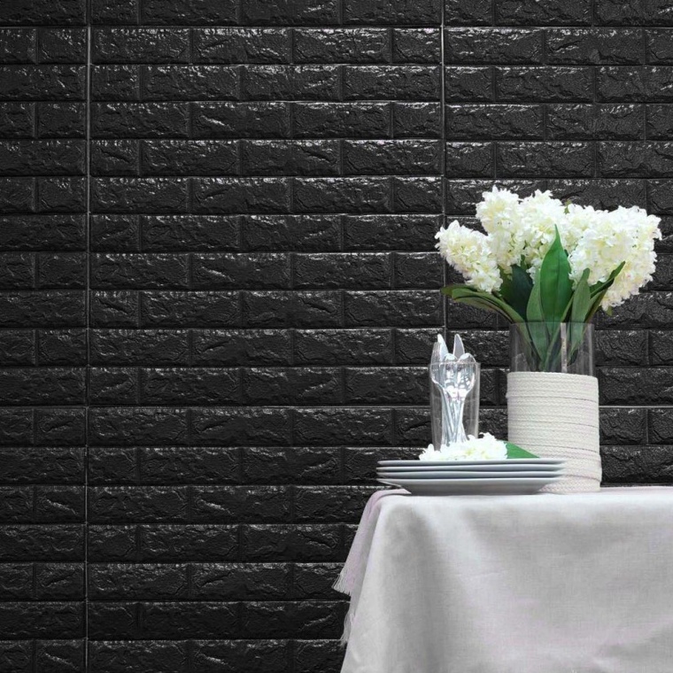 Wallpaper 3D Brick Dekorasi Dinding Wall Foam Brick 3D Batu Bata Waterproof Setengah uk 38Cm X 70Cm BD19-HITAM-GLOSSY