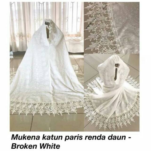 Mukena katun paris renda kerancang brokent white 08