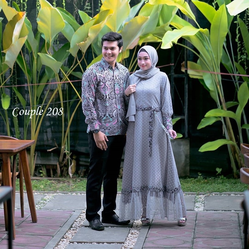 Zola_Batik Batik Couple Gamis Brokat Doty mix Maxmara Dress Brokat Doty Sherina - Brokat Doty Rama S