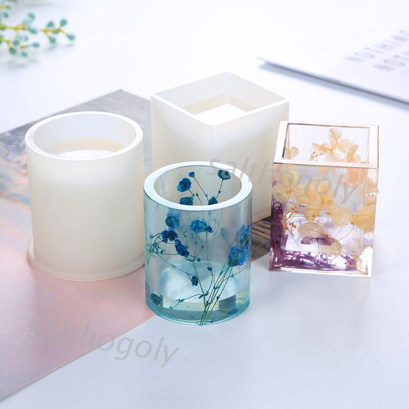 Moonlight&quot; DIY Crystal Epoxy Mold Square Cylindrical High Mirror Pen Small Flower Pot Molds