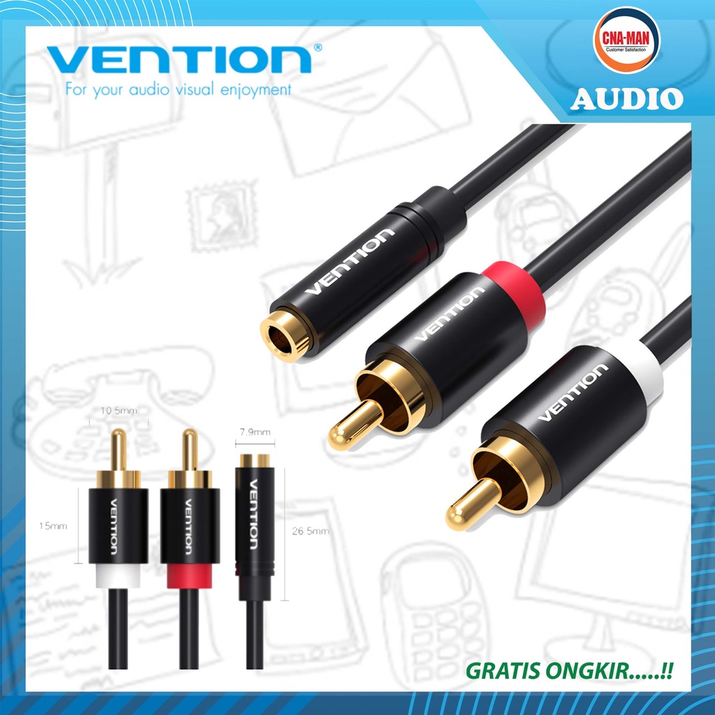 Vention Kabel Audio 2 RCA to Aux 3.5mm Audio Jack Plug 1M 1.5M 2M