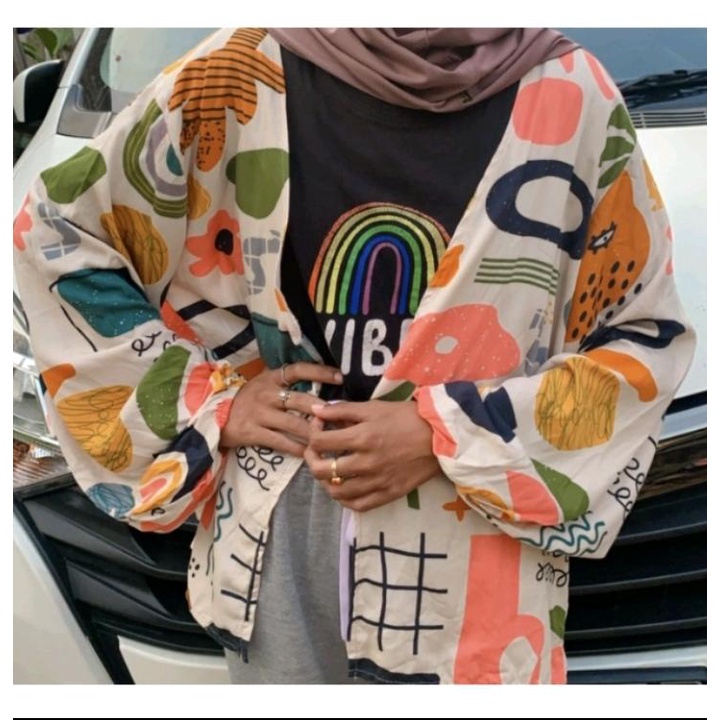 OUTER KIYOWO MOTIF LENGAN BALON | ONESET OUTER KIYOWO ROK SERUT