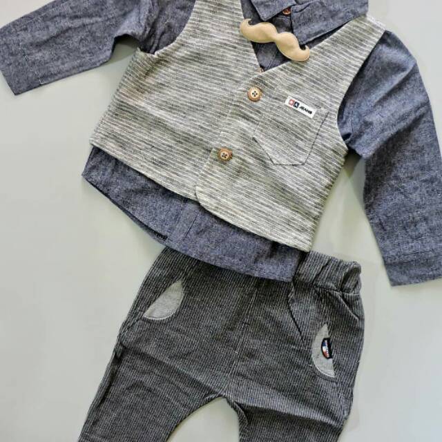 PK00 - SETELAN ANAK IMPORT SET PREMIUM 3IN1 GENTLEMENT VEST BROWN (IMPORT)