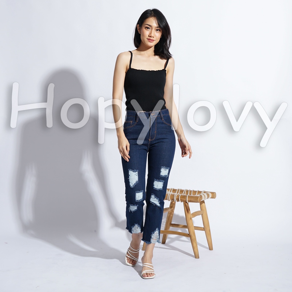 HOPYLOVY - Jeans Boyfriend Wanita Ripped Non Stretch Zalima