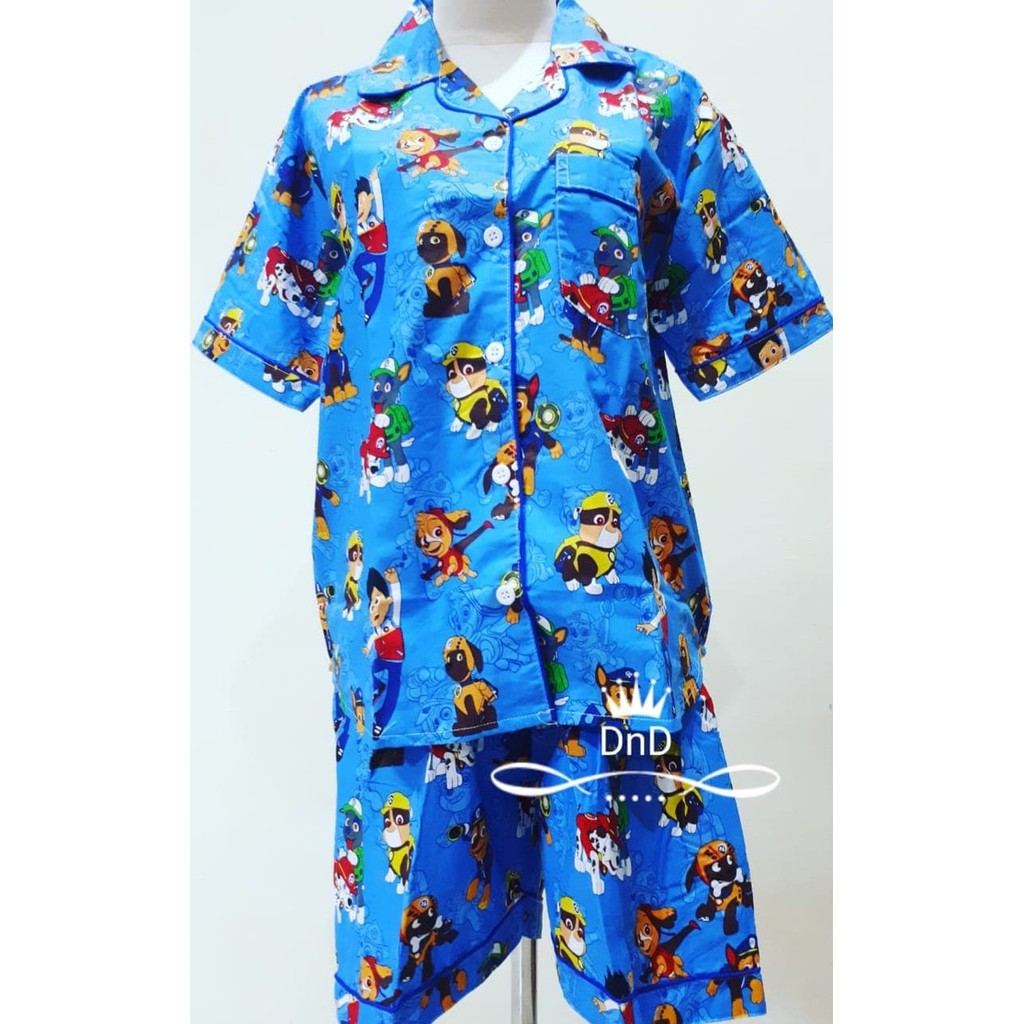 BAJU TIDUR SETELAN DEWASA PAJAMAS PIYAMA KATUN PAW PATROL BIRU CHASE BY AGEN MAINAN - AM 0971
