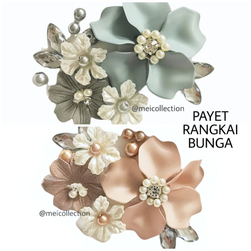 payet rangkai bunga 3d permata doff peachy peach bluish blue