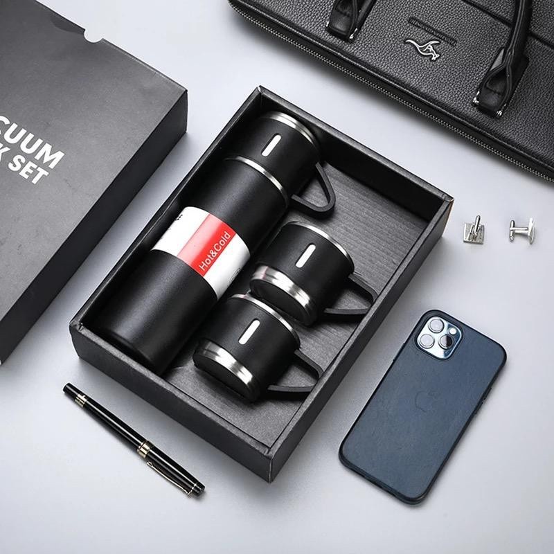 MC Termos Vacuum Flask Set Gift Hampers / Souvenir termos set cangkir tumbler botol minum wedding pernikahan Termos Panas Dingin Botol Tumbler Air Minum Gelas Cangkir Mug Gift Pouch Vacum Flask Set Anti Tumpah Thermos Gaya Sultan Desain Elegan