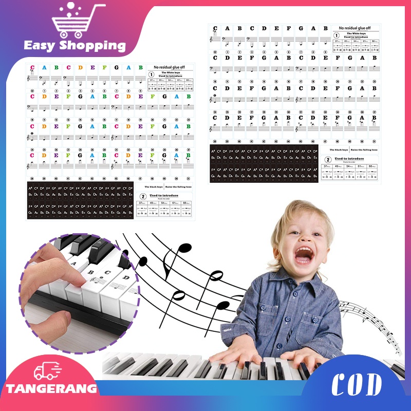 Sticker Tuts Piano Keyboard/Sticker Keyboard Warna/Stiker Label Piano/37/49/54/61/88 Piano Stave Name Note Sticker