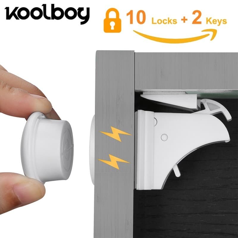 Kunci Laci Lemari Magnetic Safety Kids Drawer 10 Lock 2 Key - White