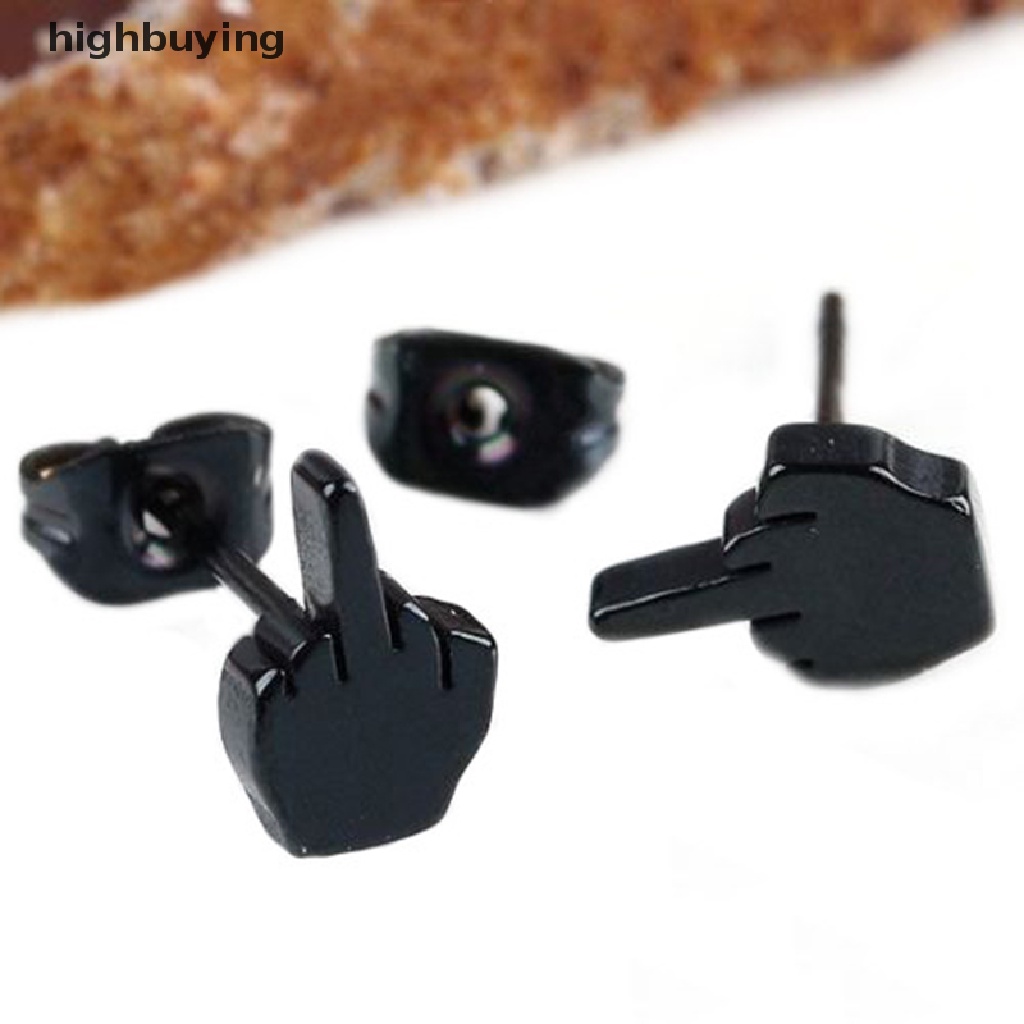 Hbid 2pcs Anting Tusuk Bahan Stainless Steel Warna Hitam Gaya Punk Untuk Pria / Wanita