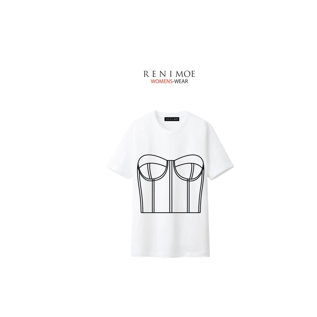 Kaos Wanita/Womenswear Warna Putih Sablon Kemben Bustier Hitam Brand Renimoe Oversize Regular Size