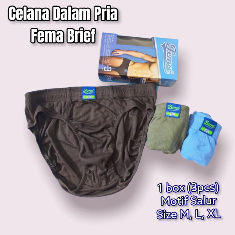 Celana Dalam Pria Fema Brief Motif Polos Salur Premium