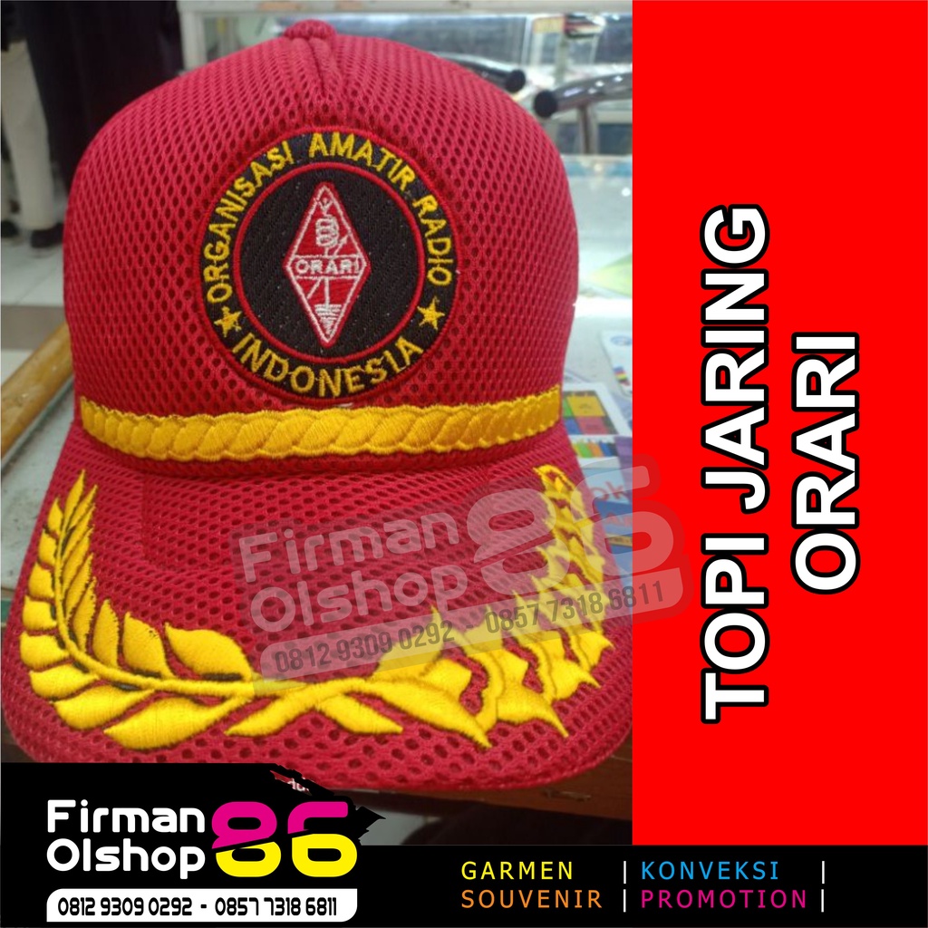 TOPI ORARI | TOPI JARING ORARI |  Topi Double Mess Orari Full Bordir kanan kiri