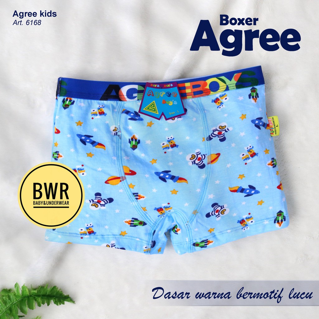 [ 3pc ] AGREE | Boxer Agree 6168 Kids WARNA | Celana Dalam Anak Boxer Dasar Warna Motif Lucu