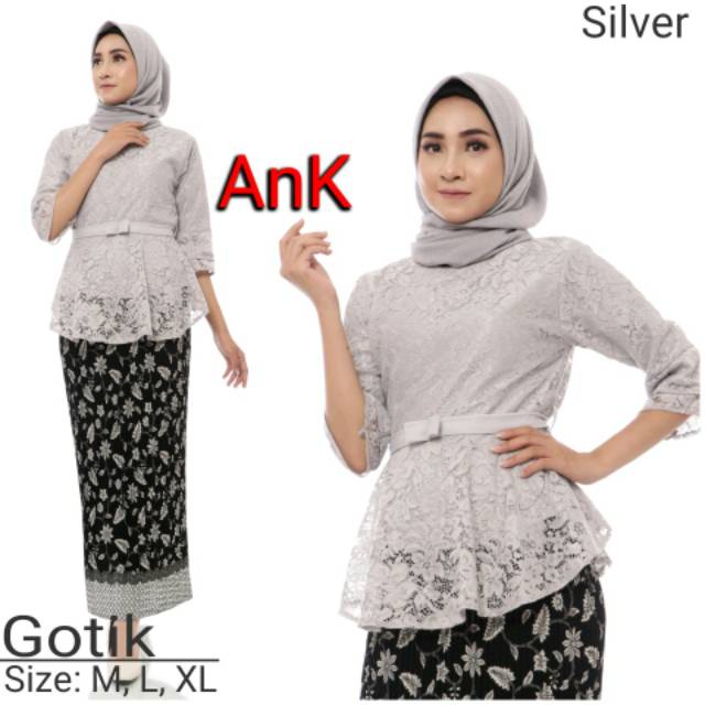 Termurah setelan kebaya brukat gotik mix rok plisket bisa bayar di tempat.