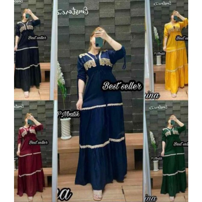 Daster Arab Panjang Emstore Model Susun Bahan Rayon Tebal Adem Lengan Pendek