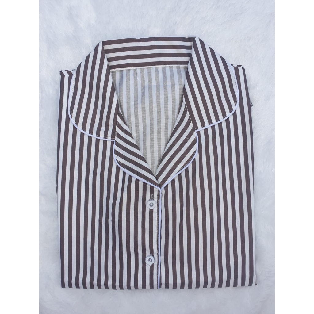 BJ-Piyama CP Wanita Dewasa Salur - Baju Tidur Lengan Pendek-Salur Coklat