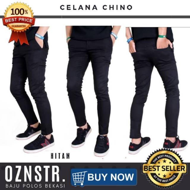 Celana Panjang Chino Pria Distro Skiny Hitam Polos