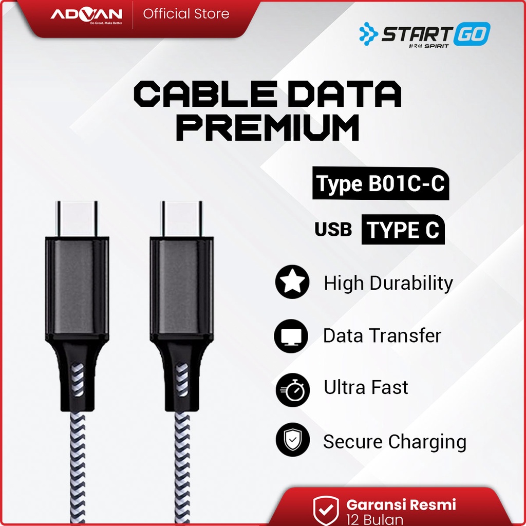 STARTGO Kabel Data Premium B01-C TypeC to TYPE C 1m 2.4A Kabel Charger ORIGINAL