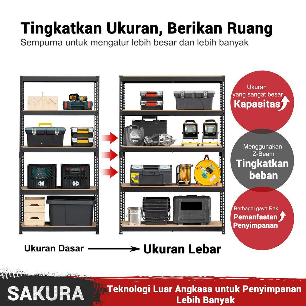 Weyon Sakura Rak Besi Siku Rak gudang Rak serbaguna 5 susun/ Rak barang dagangan 40x120x200cm Anti karat, anti korosi dan anti cetakan