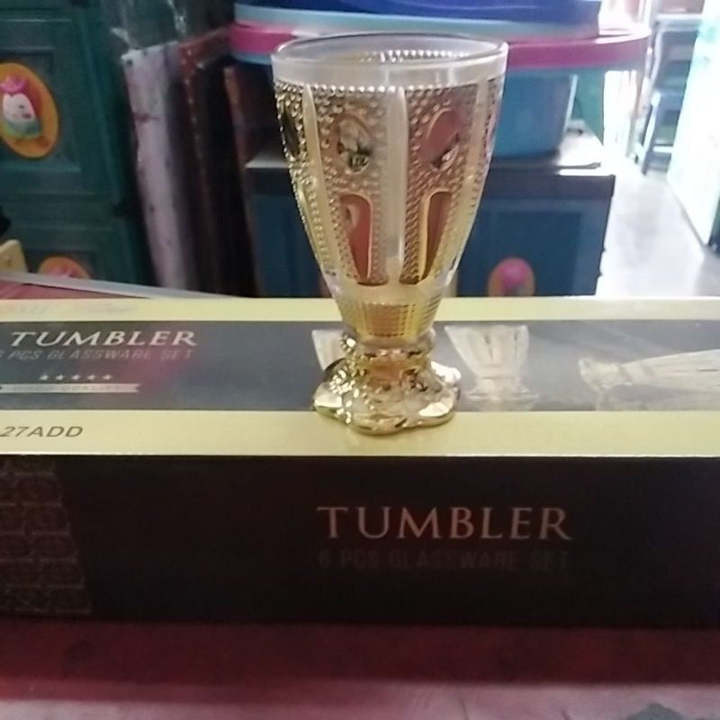 Gelas set kaca pajangan antik 6pcs emas