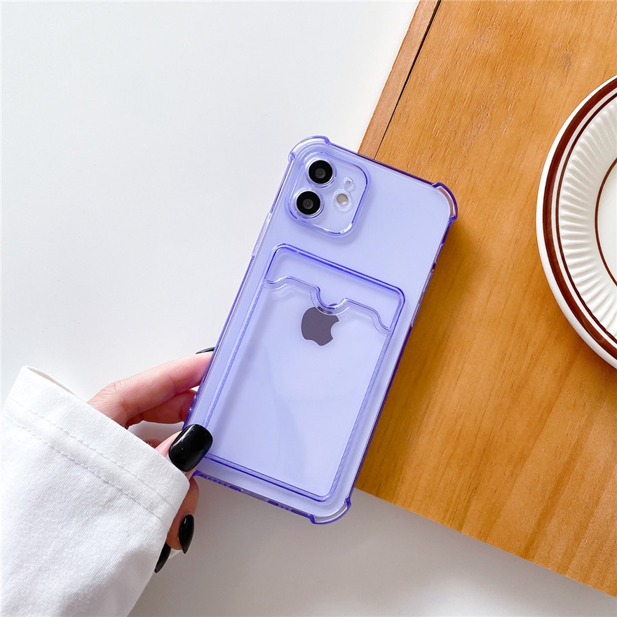 Samsung A22 A02 A82 A72 A52 A42 A32 A12 A10s Case Clear Card Holder Shockproof Phone Case Protective Cover-Purple