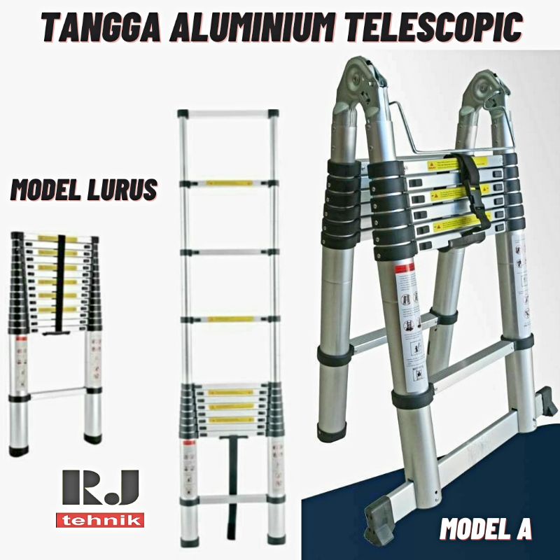 Tangga Lipat Aluminium Teleskopik Single , Model A dan Multi Fungsi Tangga Aluminium Telescopic Mura