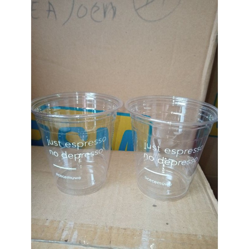 gelas cup 14oz datar PET sablon logo custom @1000