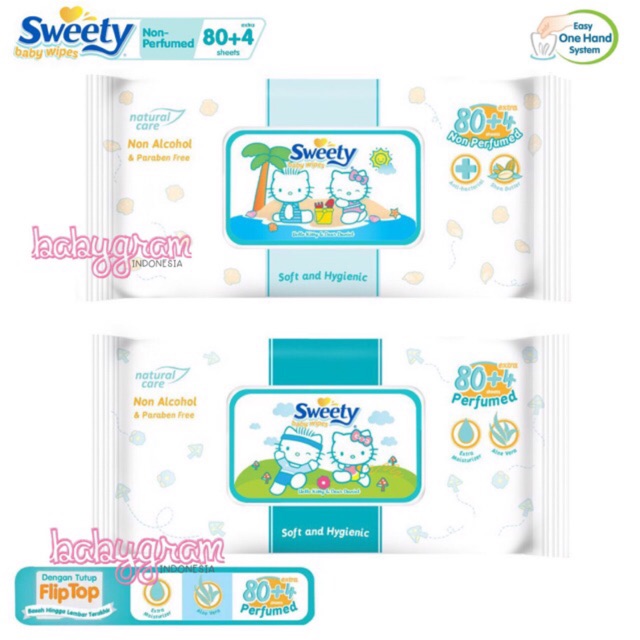 SWEETY Baby Wipes isi 80+4 Non Perfumed dan Perfumed