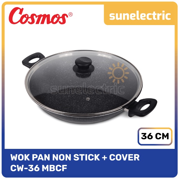 Cosmos Wok Marble 36 cm Panci Penggorengan / Kuali Wajan Tumis / Kuah Teflon Ceraflon Non-Stick Anti