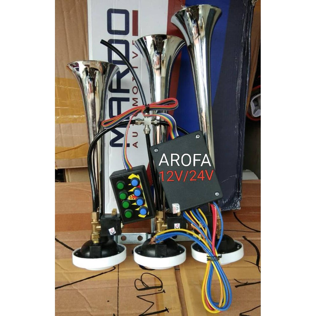 Klakson Mobil - Klakson Telolet 3 Corong Merk Maroo 12V 24V 8 Tombol Full Lagu