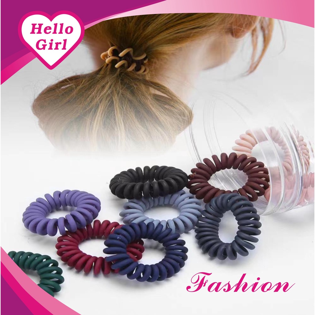 (Hello Girl)F63 Ikat Rambut Wanita Spiral Warna Polos Impor